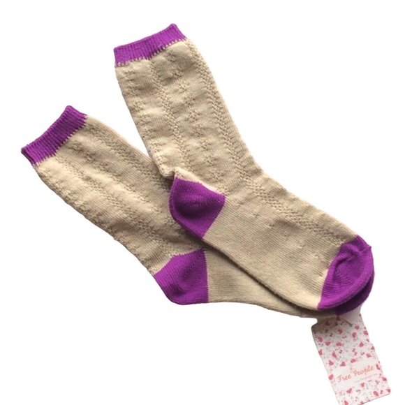 🆕 NWT Free People 'Assembly' Crew Socks Beige Purple - Picture 4 of 4